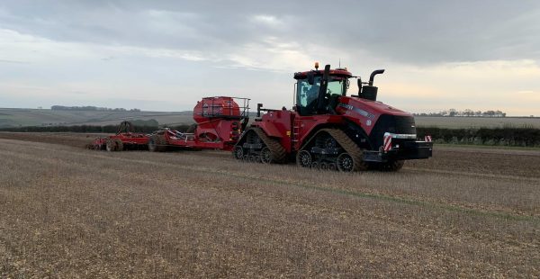 A tractor making it's way through a field in Lincolnshire